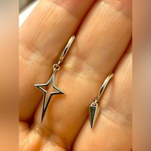 Silver Star and Triangle Earrings , asymmetrical design